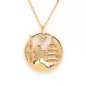Detailed view of S925 silver necklace with Fuji mountain and cherry blossom pendant