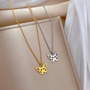 Elegant cutout butterfly pendant necklaces in gold and silver stainless steel