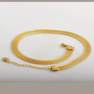Mesh Choker Necklace Gold Plated Stainless Steel Flat Weave Clavicle Chain Elegant Retro Jewelry For Women