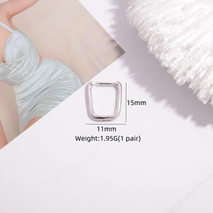 Orecchini a cerchio rettangolari in argento sterling S925 misura 15mm per 11mm