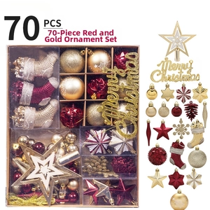 70-piece burgundy and gold Christmas ball set with stars, pinecones and tree topper