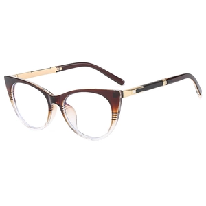 Classic cat-eye fashion glasses with brown gradient frames and gold metal temples