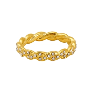 Bague torsadée en acier inoxydable plaqué or 18K avec zircons scintillants
