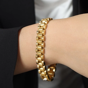 Stainless Steel Watch Band Link Bracelet Gold Silver Plated President Style Geometric Minimalist Fashion Jewelry For Unisex
