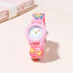 Kids Quartz Watch 3D Butterfly Flower Pattern Plastic Strap Colorful Arabic Numerals Analog Wristwatch For Girls Boys