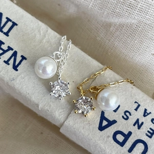 925 Sterling Silver Artificial Pearl Necklace Minimalist Zircon Pendant Elegant Korean Style Jewelry For Women Gift