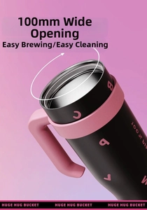 Detail of the 100mm wide mouth opening on the 40oz insulated stainless steel tumbler