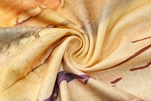 Close-up detail of vintage print fabric texture on a V-neck bodycon summer dress