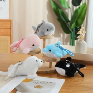 Ocean Animal Plush Keychain Soft Dolphin Whale Shark Seal Orca Bag Charm Cute Stuffed Toy Ornament