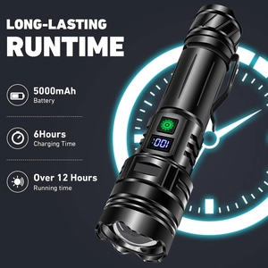 Torcia tattica a LED in alluminio con batteria da 5000 mAh e display digitale di potenza