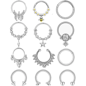 12pcs set of silver stainless steel nose rings and earrings with zircon butterfly and stars
