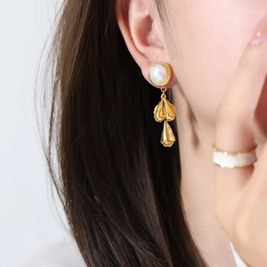 French style baroque pearl drop earrings in 18k gold finish for women's jewelry