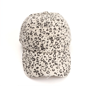 Vintage leopard print baseball cap with distressed details and frayed brim for unisex