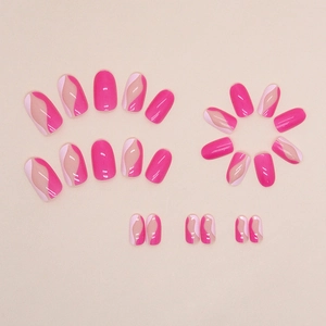Pink wavy press-on nails set with 24 minimalist oval shaped fashion artificial nail tips