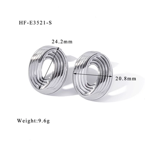 Silver geometric earrings specifications showing 24.2mm height and 9.6g weight data