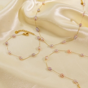 Artificial Baroque Pearl Necklace And Bracelet And Anklet Gold Plated Stainless Steel Jewelry For Women Elegant Luxury