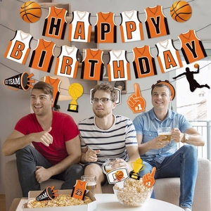 Kit de décoration anniversaire basket NBA avec bannière maillot et pics à gâteau