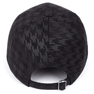 Classic black houndstooth baseball cap with adjustable silver buckle back view