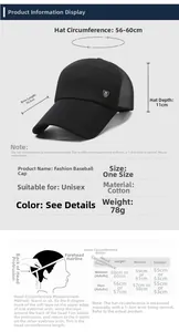 Size chart for baseball cap with 10.5cm long brim and 56-60cm adjustable circumference