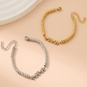 Polished 18K gold and silver beaded MAMA bracelets with adjustable lobster clasp