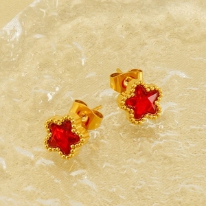 Orecchini a stella in acciaio inossidabile placcato oro 18K con gemme rosse donna