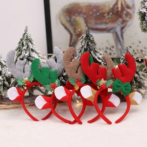 Christmas Reindeer Antler Headband Plastic Cloth Felt Sequins Bells Decorative Bows Ears Holiday Party Xmas Costume Festive