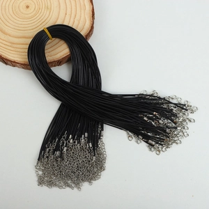 Bulk black wax necklace cords featuring silver lobster clasps and extension chains