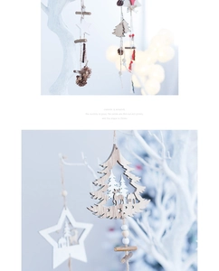 Detail of Nordic wooden Christmas star pendant with natural pinecones and white beads