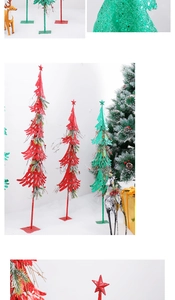 Detail of glittery red and green Christmas tree ornaments with star toppers and berries