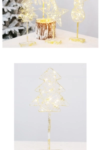Golden metal Christmas tree LED lights with star and snowman desktop decorations