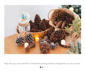 Christmas pine cones in woven basket with snow coating for rustic holiday table decor