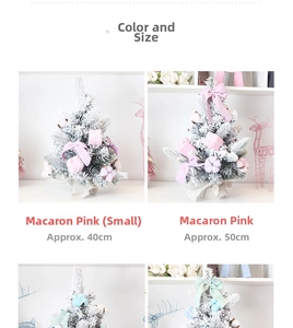 Pink and blue 40cm/50cm flocked mini Christmas trees with macaron bows and gift box decor