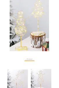 Detail of iron LED Christmas tree, snowman and deer set with warm white light
