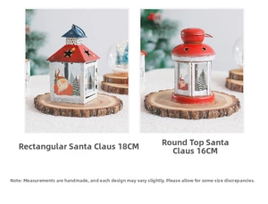 Detail of red and blue Christmas metal lanterns with Santa patterns and star cutouts
