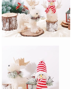 Detail of Christmas reindeer and snowman desktop ornaments with snowy straw textures