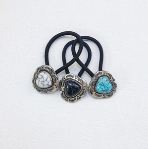 Western cowboy style hair ties with turquoise and marble stone in silver metal frames