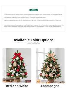 Close-up of mini Christmas trees with warm LED lights and champagne gold ornaments