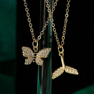Collana Con Ciondolo In Rame Dorato Da Donna Con Ciondoli A Farfalla Coda Di Balena In Zircone Gioielli Eleganti