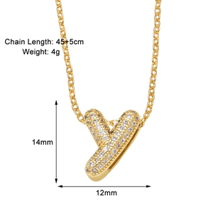 Detailed size chart for gold-plated letter Y pendant necklace with white zircons