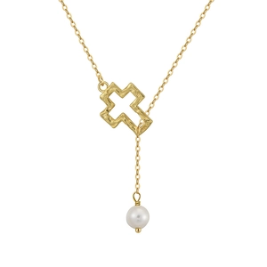 Collier Pendentif Croix en Argent Sterling 925 et Perle d'Eau Douce pour Femme Plaqué Or 14K Bijoux Religieux de Mode