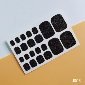 Sparkling black glitter toenail stickers set in various sizes for full nail application