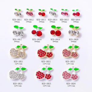 3D cherry nail art rhinestones in red and pink with gold silver alloy base sizes 5mm to 12mm