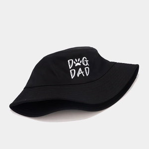 Cappello a secchiello nero classico con ricamo DOG DAD bianco e zampa per uso all'aperto
