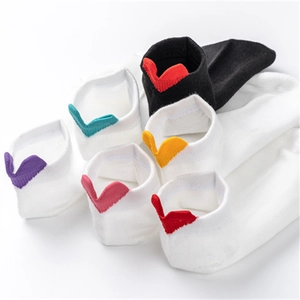 Women's low cut cotton socks with colorful 3D heart embroidery on the heels