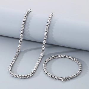Ensemble collier et bracelet en acier inoxydable argenté de 5 mm avec fermoir mousqueton