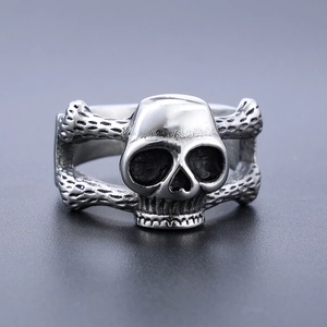 Gothic skull and crossbones stainless steel ring with oxidized silver finish for men and women
