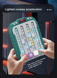 Macro detail of the rhythmic game console buttons with vibrant LED runway lighting