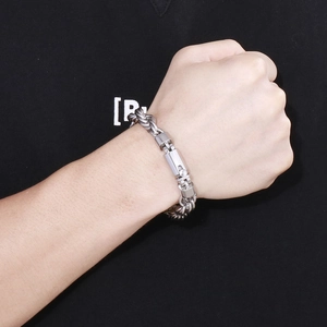 Bracciale da uomo a catena intrecciata spessa in acciaio inossidabile argento lucido