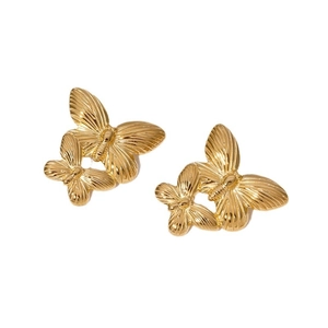 Vintage gold butterfly earrings in stainless steel featuring intricate wing textures