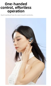 Close-up of OWS open-ear wireless headphone featuring touch control and ergonomic ear hook
